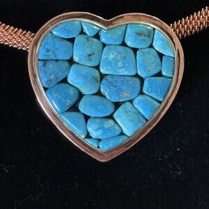 Jay King DTR Blue Basin Kingman Turquoise Heart‎ Pendant Copper Choker Necklace